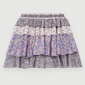 Maje Floral Ruffle Organic Mini Skirt